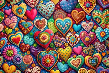 Aufkleber - Vibrant Heart Wallpaper with Colorful Patterns for Home and Office Decoration and Design Inspiration