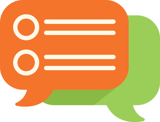 Poster - two overlapping speech bubbles, the orange one showing a survey with two options and the green one e