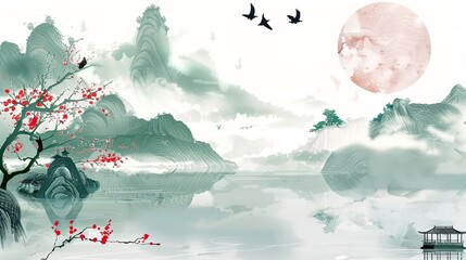 Wall Mural - Background_of_Chinese_national_style_landscape_