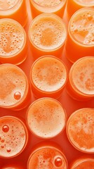 Poster - Aerial View of Symmetrical Orange Cocktails in Geometric Pattern with Warm Lighting and Textured Background