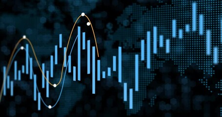 Poster - Stock market, blue and lines for finance with bar graph for supply chain, commodity price increase or decrease. Chart information, digital and stats of economic inflation, cost and value or rates.