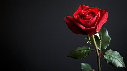 A single red rose placed on a black background, emphasizing the contrast of color and texture.