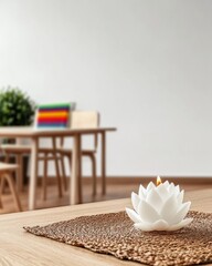 Poster - Peaceful Classroom Scene with Lotus Candle and Soft Glow Creating Serenity in a Calm Educational Environment