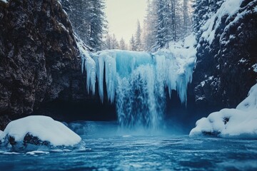 Sticker - Frozen Waterfall in a Snow-Covered Gorge