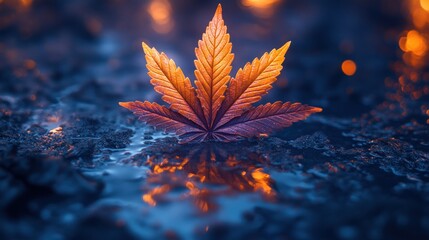 Wall Mural - Single Cannabis Leaf on a Watery Surface