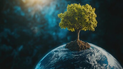 Poster - A tree flourishing atop the planet Earth, representing the importance of nurturing our planet.