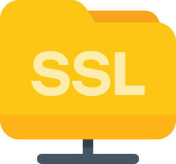 Poster - Yellow folder with ssl text connecting through server, concept for ssl certificate and secure data transfer