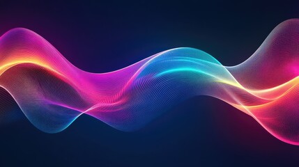 Poster - Abstract neon wave lines in bright, vibrant colors, flowing in curves over a dark background.