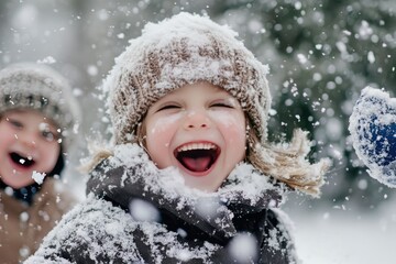 A Child's Joyful Laugh in a Snowy Landscape