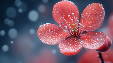 Sticker - Red Flower with Dew Drops  Macro Photography  Close Up  Floral Background