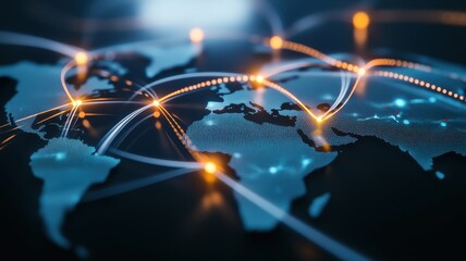 Poster - Abstract Global Map with Glowing Data Streams