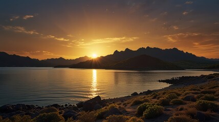 Golden Sunset Over Mountain Lake