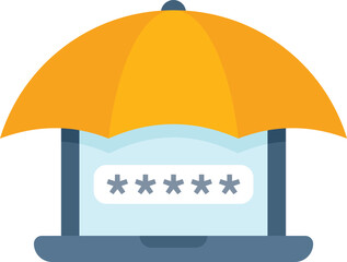 Poster - conceptual illustration of an umbrella protecting a laptop with a password, symbolizing data securit