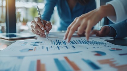 A close-up of a consultant reviewing a digital business report with a client, highlighting key insights