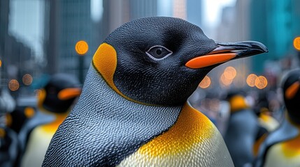 Sticker - Close Up of King Penguin with Bokeh Background