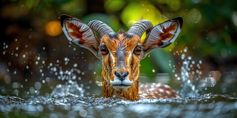 Wall Mural - deer in water