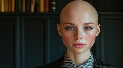 Wall Mural - Portrait of a Young Woman with Short Hair and Freckles