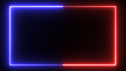 Poster - Bright neon red and purple effect rectangle frame Loop background. Glowing neon rectangles abstract background 