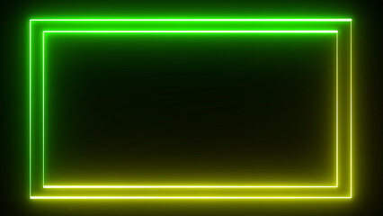 Poster - Neon blue and yellow effect rectangle frame background. Glowing abstract rectangle shape line. Border and frame background