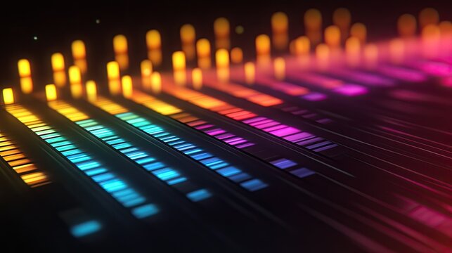 Dynamic sound equalizer bars in a variety of colors, creating a vibrant and energetic graphic.
