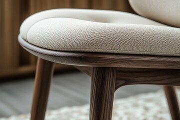 Poster - Close-up of a Wooden Chair with White Upholstery