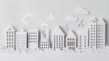 Sustainable Cityscape with Paper Cut Art Illustrating ESG Concepts and Renewable Energy in Modern Urban Environment