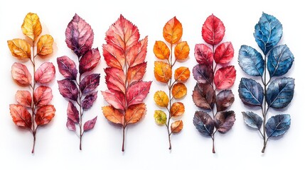 Poster - Watercolor Autumn Leaves Branch  Composition   Colorful Fall Foliage