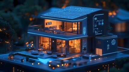 An advanced AI system managing a smart home, adjusting climate, lighting, and security based on realtime data