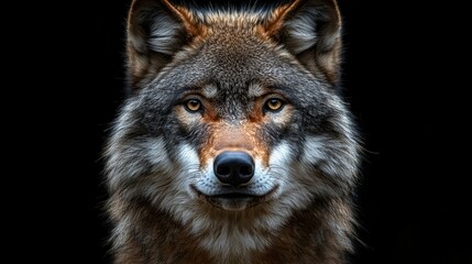  Close Up Portrait of Wolf with Yellow Eyes on Black Background