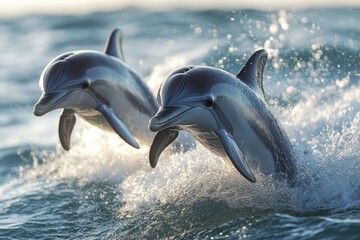 Wall Mural - Dolphins Leaping out of the Water