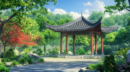 Wall Mural - anime background of the clean air and nice green trees