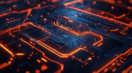 Poster - Futuristic circuit board graphic with glowing lines and nodes, symbolizing digital technology and innovation.
