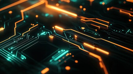 Poster - Futuristic circuit board graphic with glowing lines and nodes, symbolizing digital technology and innovation.