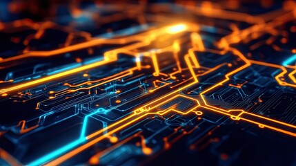 Poster - Futuristic circuit board graphic with glowing lines and nodes, symbolizing digital technology and innovation.