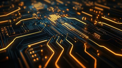 Poster - Futuristic digital circuit board with glowing lines and patterns, showcasing advanced technology concepts.