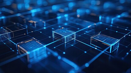 Aufkleber - Futuristic digital grid with blue squares and interconnected lines, showcasing cutting-edge technology.