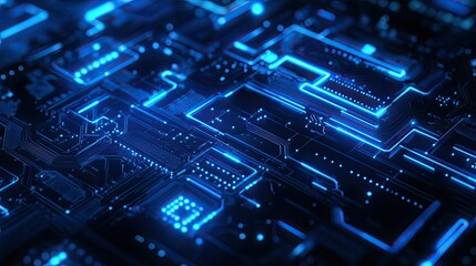 Poster - Glowing blue circuit board abstract design, representing advanced digital systems and technology.