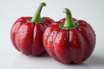 Wall Mural - Two Red Peppers with Water Droplets