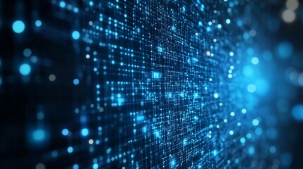 Poster - Code and Big Data Connectivity for Cloud Storage and AI. Blue Matrix Background for Quantum Computing and Algorithms