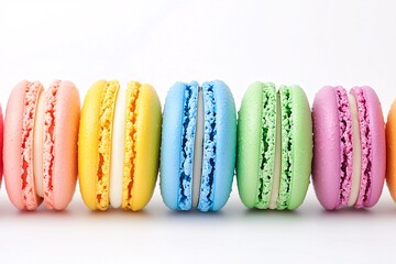Poster - Brightly colored macaroons arranged in a neat row.