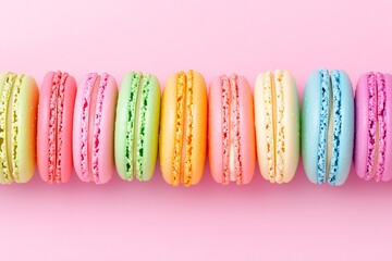 Poster - Brightly colored macaroons arranged in a neat row.