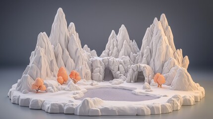Poster - d rendered mountain landscape with lake and trees