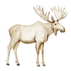 Wall Mural - cute moose side view - nursery watercolor drawing on white background