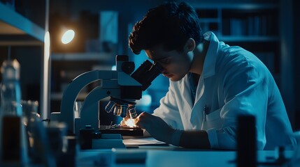 Poster - Scientist Using a Microscope in a Laboratory
