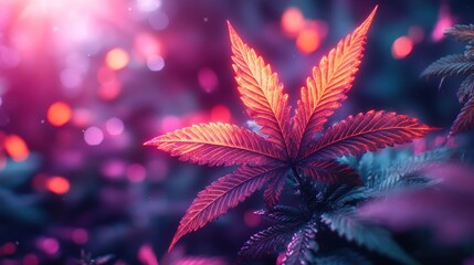 Wall Mural - Pink & Blue Cannabis Leaf