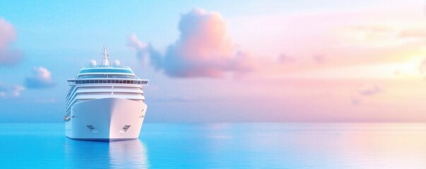 Gorgeous white cruise ship above, webinar banner forwarder mast, luxury cruise concept tourism travel during summer vacation.