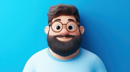 Wall Mural - A cheerful adult man with a beard and glasses, radiating warmth in a light background, perfect for uplifting visuals.