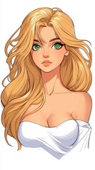 Canvas Print - In a vivid dream, I met a stunning anime beauty with golden locks and enchanting green eyes, radiating warmth.