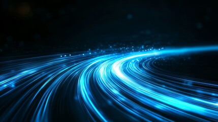 Poster - Abstract image of blue light streaks, signifying speed, movement, and technology, on a black background. This high-energy image is perfect for representing innovation, progress, and the future.