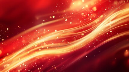 Poster - abstract red and gold background with swirling light streaks and glittering particles, representing 
